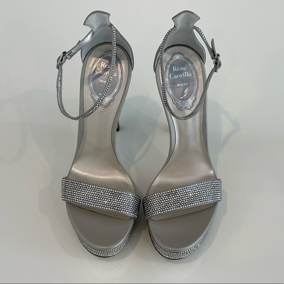 RENE CAOVILLA SILVER CRYSTAL PLATFORM SANDALS SIZE US 7.5 / IT 37.5 NIB! - Picture 8 of 17